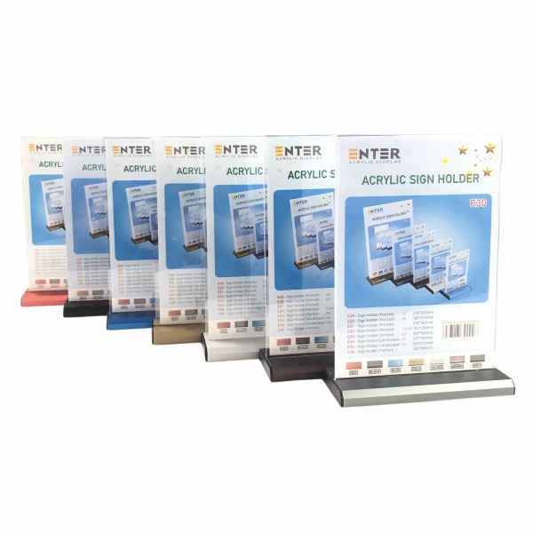 Kệ mica 2 mặt Enter E30 150x210mm đế nhôm A5 đứng, Kệ menu nhà hàng, Standee mica để bàn, Bảng quét mã QR Code