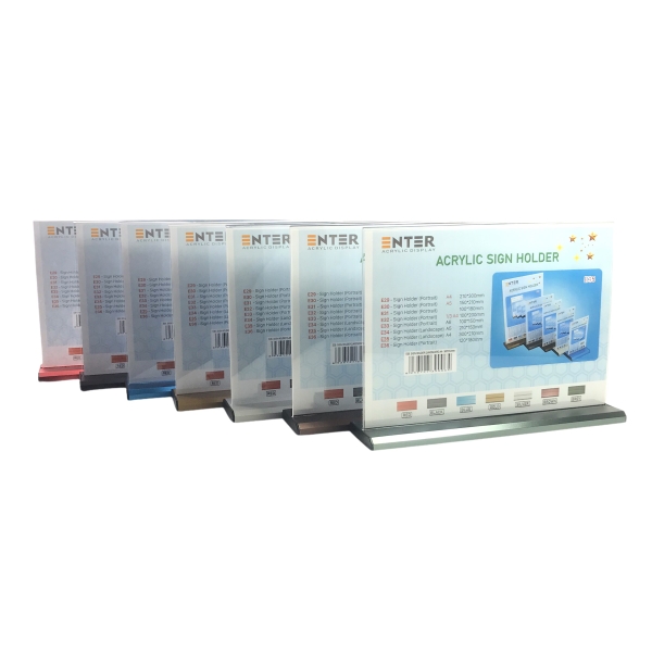 Kệ mica 2 mặt Enter E35 300x210mm đế nhôm A4 ngang, Kệ menu nhà hàng, Standee mica để bàn, Bảng quét mã QR Code