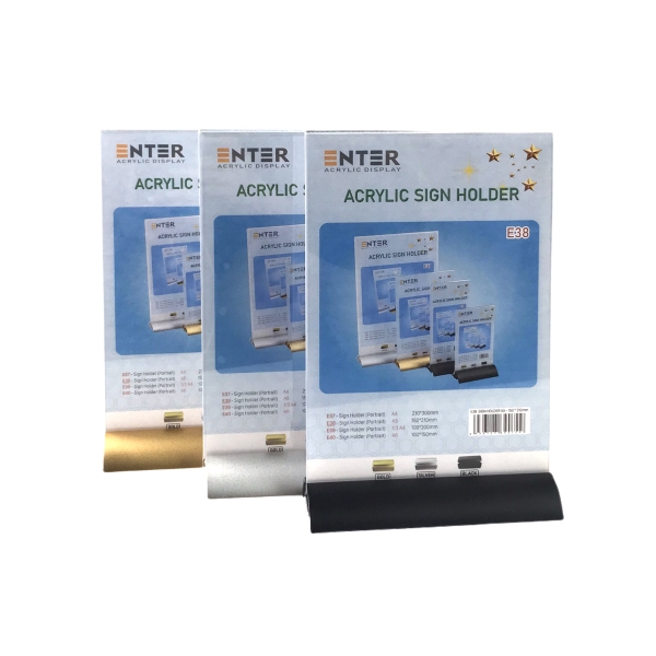 Kệ mica 2 mặt Enter E38 150x210mm đế nhôm cao cấp A5, Kệ menu nhà hàng, Standee mica để bàn, Bảng quét mã QR Code
