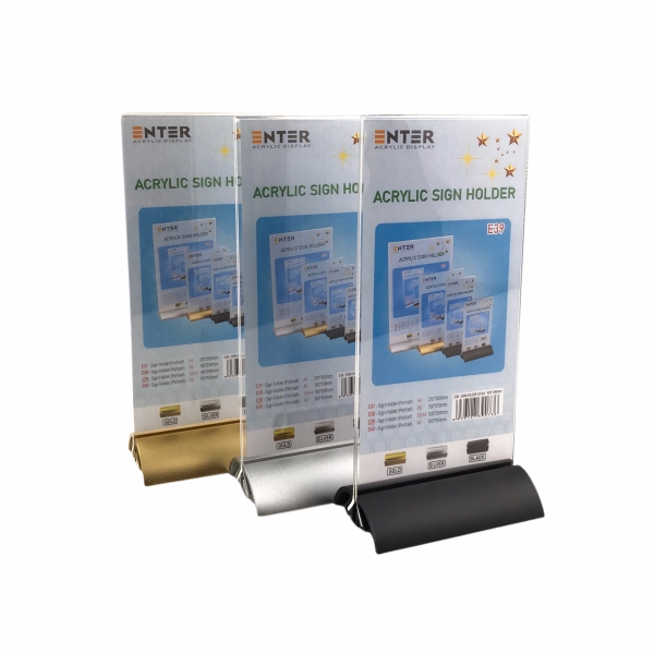 Kệ mica 2 mặt Enter E39 100x210mm đế nhôm cao cấp 1/3 A4, Kệ menu nhà hàng, Standee mica để bàn, Bảng quét mã QR Code