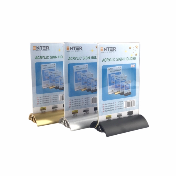 Kệ mica 2 mặt Enter E40 100x150mm đế nhôm cao cấp A6, Kệ menu nhà hàng, Standee mica để bàn, Bảng quét mã QR Code
