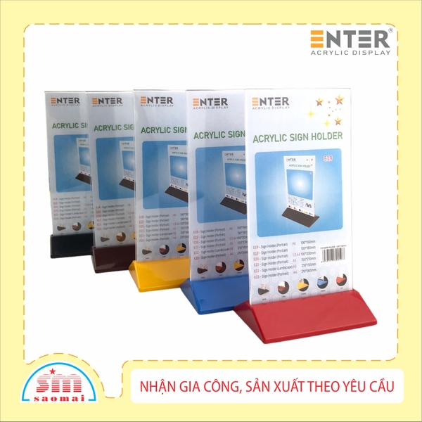 Kệ mica 2 mặt Enter E19 100x180mm đế màu