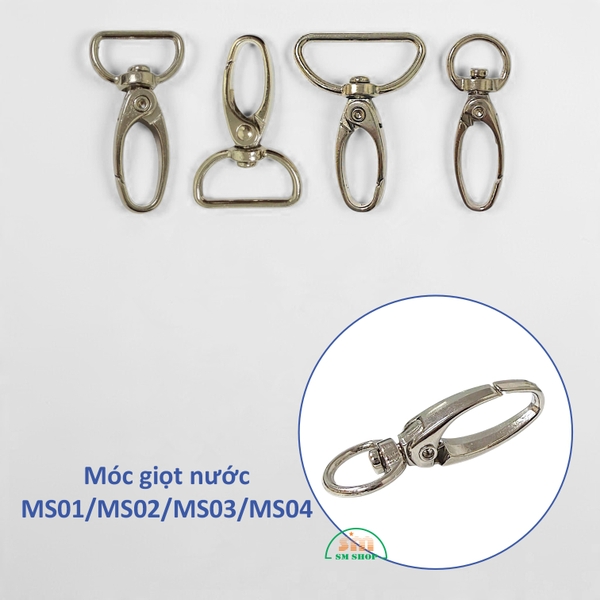 Móc giọt nước MS01/MS02/MS03/MS04, Móc khóa treo thẻ, Móc khoá đa năng, Khoen móc khóa (1000)