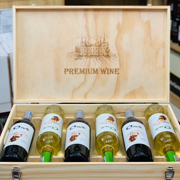 Hộp gỗ 6 chai rượu vang Chile Conte