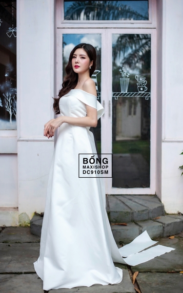 Váy Cưới Phi Nhật Trễ Vai Đuôi Nơ DC910