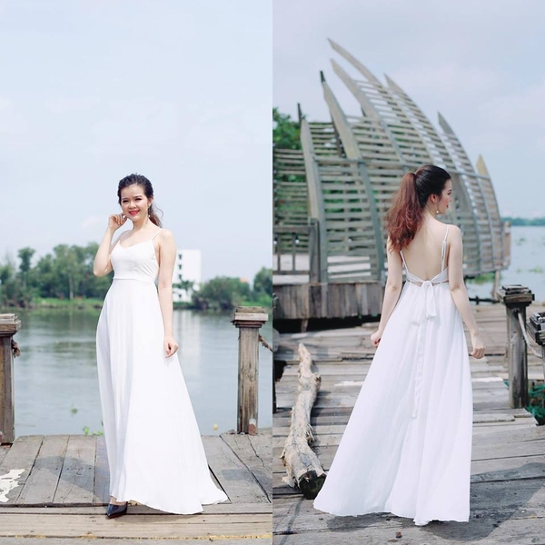 Đầm Maxi Trắng Nơ Lưng DT786
