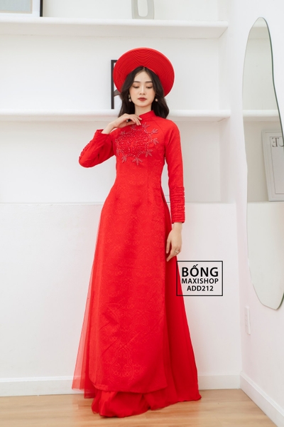 Áo dài cô dâu gấm hoàng gia kết cườm ADD212