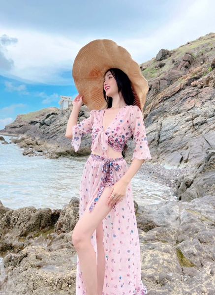 Đầm Maxi Set Bikini Hồng Kim Tuyến DM813