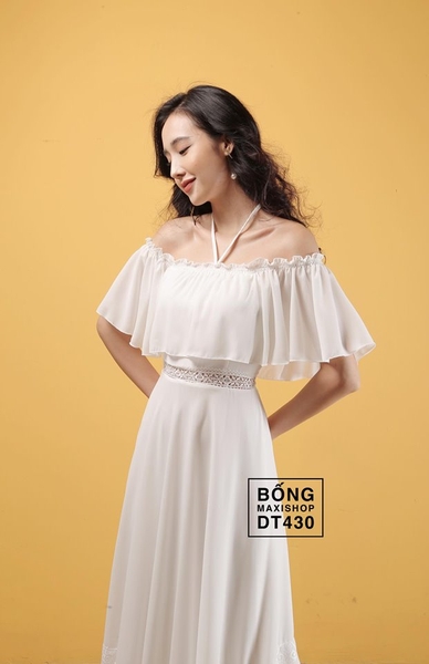 Đầm Maxi Ren Trễ Vai Lửng Trắng DT430