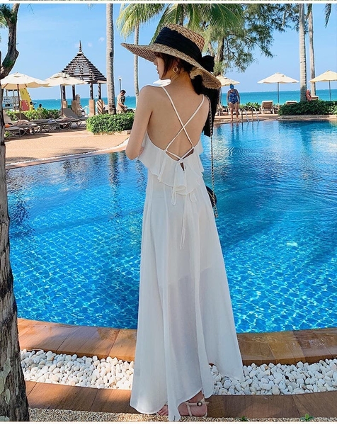 Đầm Maxi Vàng Dây Bèo Ngực DT745