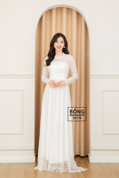Váy cưới Full ren cổ điển trắng DC778