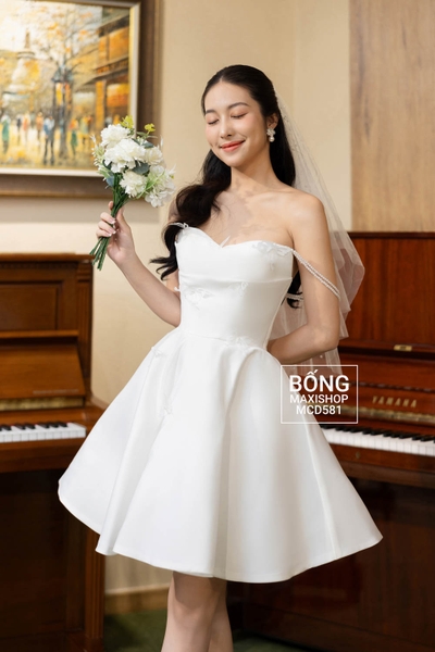 Váy cưới phi nhật cup ngực trắng hai dây ngọc thân điểm hồ điệp MCD581