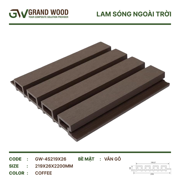 Tấm Ốp Lam Sóng GrandWood GW-4S 219X26 Coffee