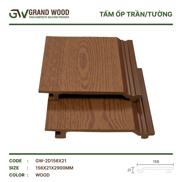 Tấm Ốp Trần, Tường GrandWood GW-2D156x21 Wood