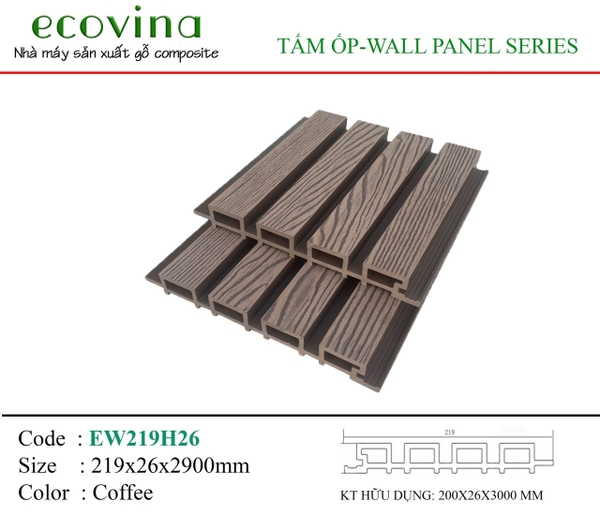 Lam Sóng Gỗ Nhựa Ecovina EW219H26 Coffee