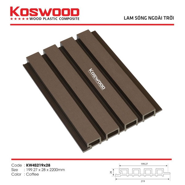 Lam Sóng Gỗ Nhựa Koswood KW4S219x28 Coffee