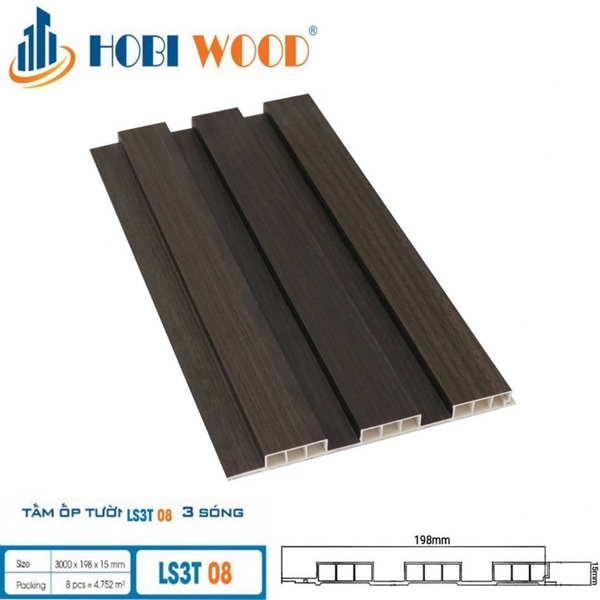 Lam Sóng Gỗ Nhựa HobiWood LS3T-08