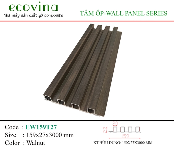 Tấm ốp 4 sóng cao Ecovina EW159T27 Walnut