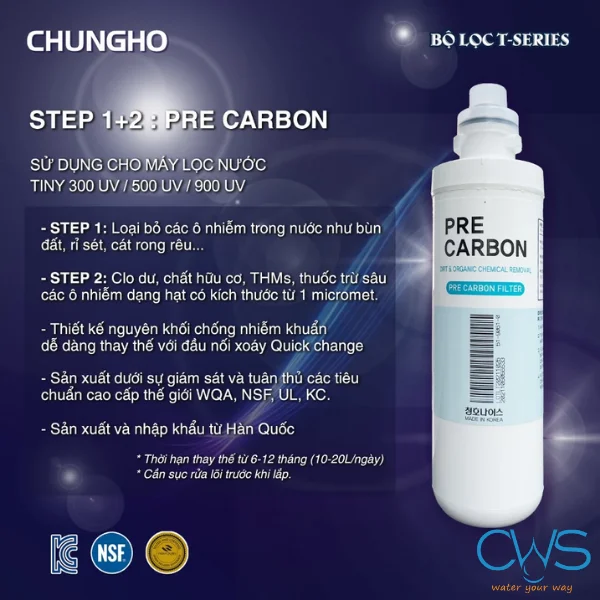 Cấu tạo và chức năng cho lõi lọc Chungho Pre Carbon