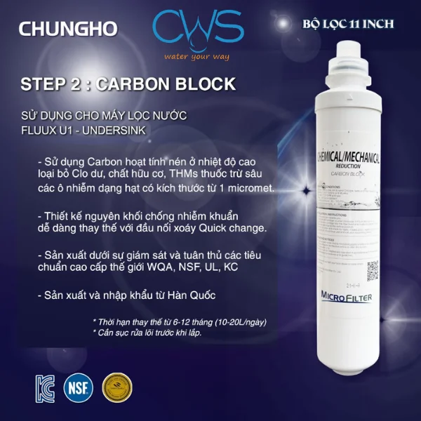 Cấu tạo và chức năng lõi lọc nước Chungho UF1 Carbon Block