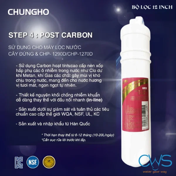 Chức năng lõi lọc nước Post Carbon WHI Caffe 700