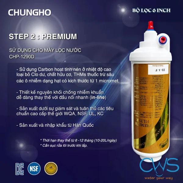 Chức năng lõi lọc nước Premium Carbon 6 Inch Chungho AMBIENT CHP-1290D