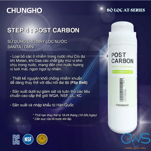 Chức năng lõi lọc Post Carbon Chungho Sanita
