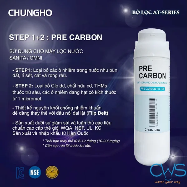 Chức năng lõi lọc Pre Carbon Chungho Sanita