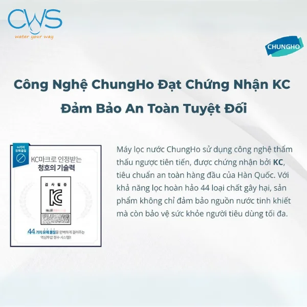 Chứng nhận tiêu chuẩn KC cho máy lọc nước khử trùng Chungho Sanita Ice