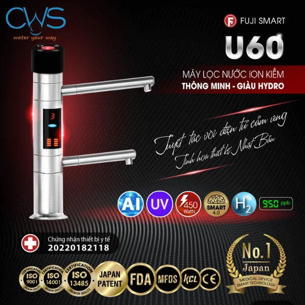Fuji Smart U60 - Máy lọc nước ion kiềm thông minh, giàu hydro