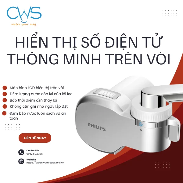Bộ lọc nước tại vòi Philips AWP3705P1/90 - Hiển thị số điện tử thông minh trên vòi