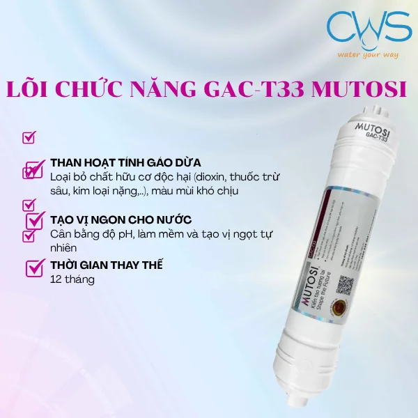 Bộ 8 lõi lọc nước Mutosi - Lõi Chức Năng GAC-T33