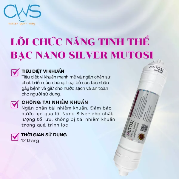 Bộ 8 lõi lọc nước Mutosi - Lõi Chức Năng Tinh Thể Bạc (Nano Silver)