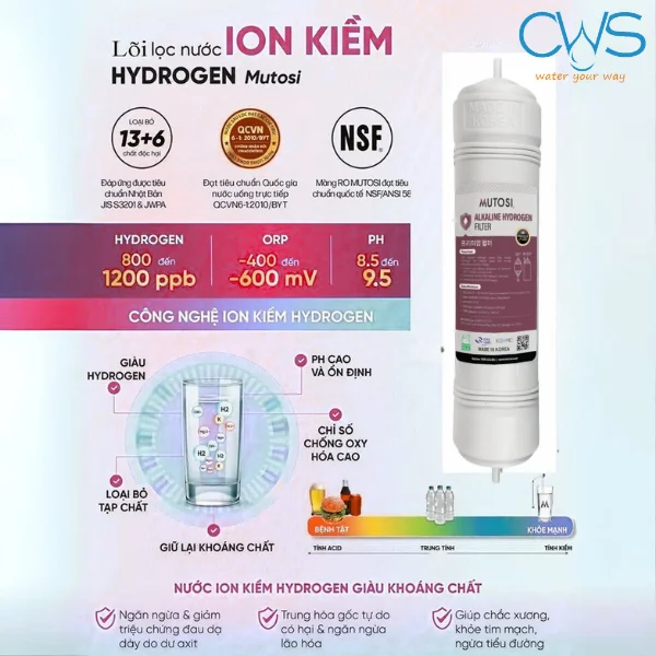 Lõi lọc Mutosi Alkaline Hydrogen (Sản xuất Hàn Quốc)