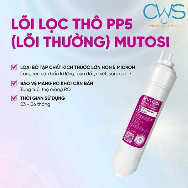 Bộ 8 lõi lọc nước Mutosi - Lõi Lọc PP 5 Micron (Lõi số 1)