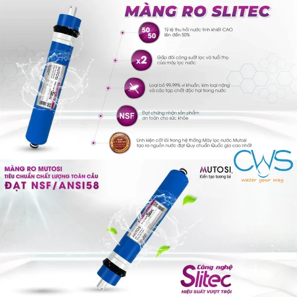 Bộ 8 lõi lọc nước Mutosi - Lõi RO Mutosi SLITEC được cấu tạo nên bởi màng TFC