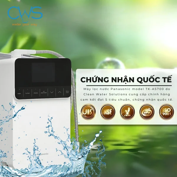 Máy điện giải ion kiềm Panasonic TK-AS700 đạt 5 tiêu chuẩn, chứng nhận quốc tế