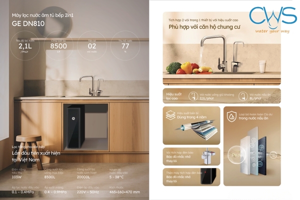 Máy lọc nước âm tủ bếp 2in1 GE DN810