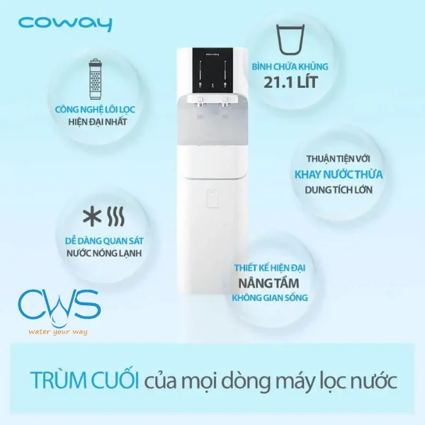 Máy lọc nước Coway HARRY (CHP-590R) với dung tích bình chứa lên đến 21L