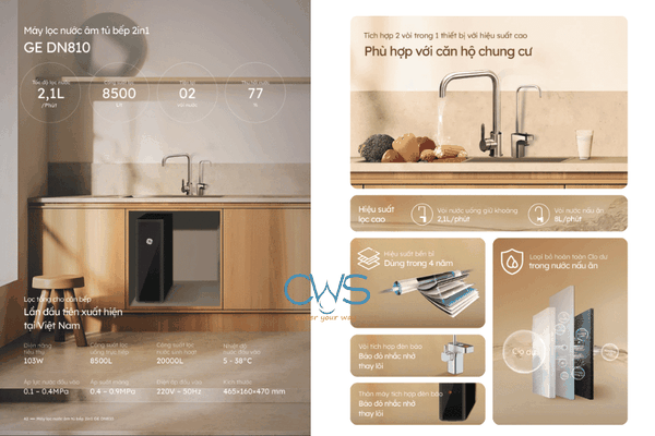 Máy lọc nước GE DN810 âm tủ bếp 2in 1