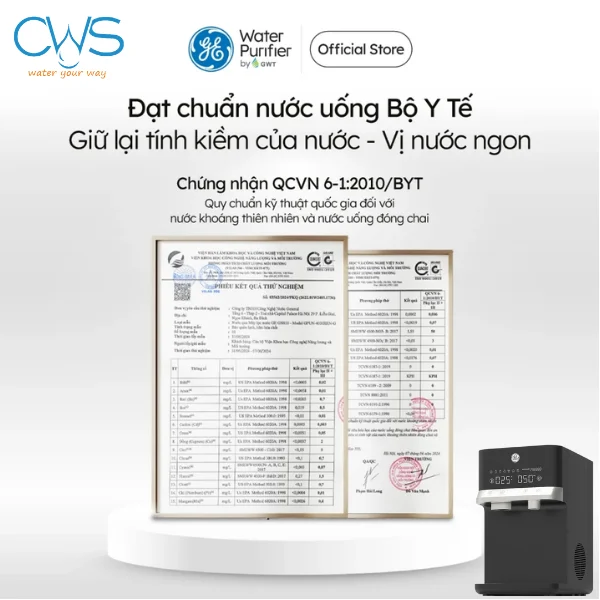 Phiếu thử nghiệm chất lượng nước máy lọc nóng lạnh GE CTS20 đạt chuẩn QCVN 6-1_2010_BYT