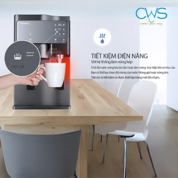 Sử dụng máy lọc nước khử trùng Chungho Sanita tiết kiệm điện năng hơn với hệ thống làm nóng kép