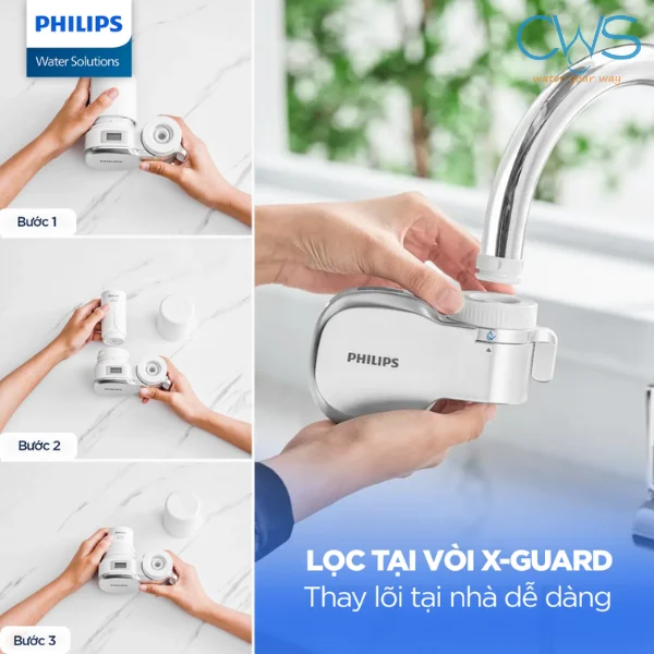 Thay lõi lọc dễ dàng với bộ lọc nước tại vòi Philips AWP3705P1/90