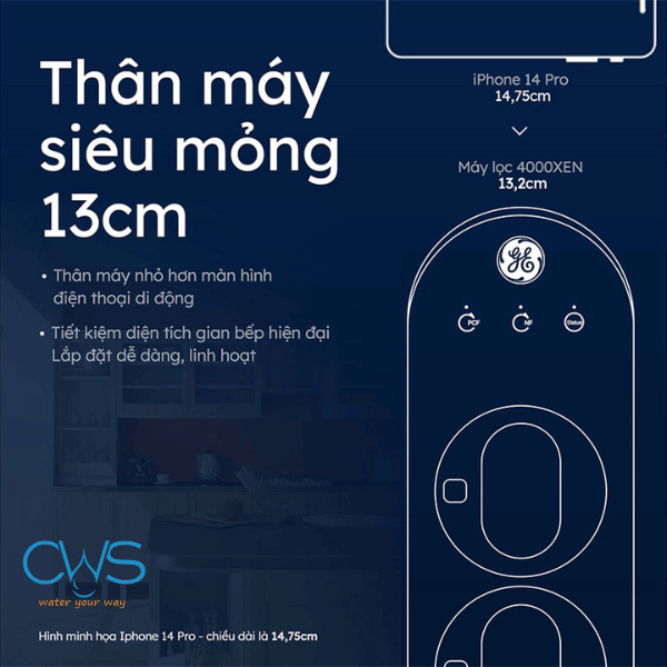 Thiết kế máy lọc nước GE GN610 với thân máy siêu mỏng