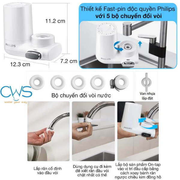 Bộ lọc nước tại vòi Philips AWP3753/98 - Thiết kế Fast - pin độc quyền