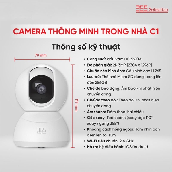 Thông số Camera IP 360 Độ 3MP 365 Selection C1