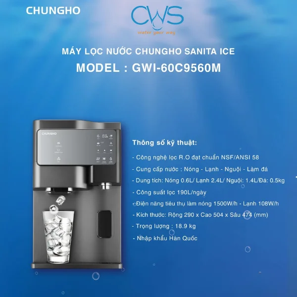 Thông số kỹ thuật máy lọc nước Chungho Sanita Ice