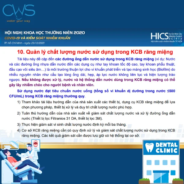 Yêu cầu quản lý chất lượng nước sử dụng trong KCB răng miệng