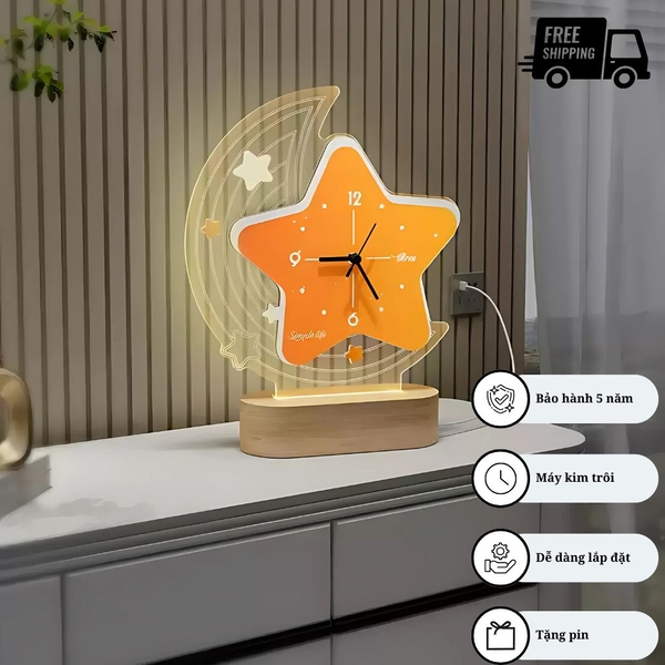 Đồng hồ để bàn P-HOME CL100 hình Trăng Sao với đèn Led