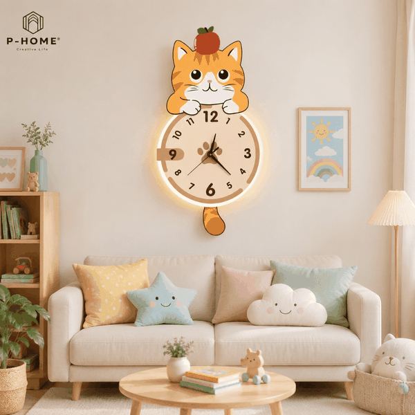 Đồng Hồ Treo Tường Mèo Cute Có Đuôi Lắc CL104